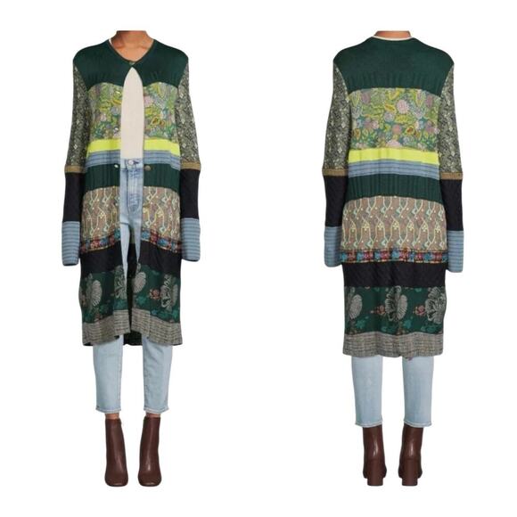 ETRO Multicolor Silk Blend Longline Embroidered Button Cardigan Sweater Small - Picture 2 of 16